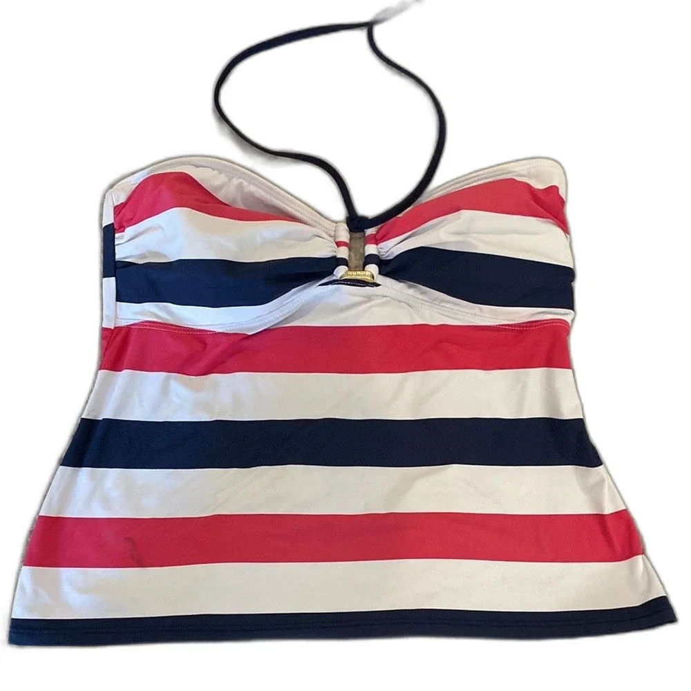 Ralph Lauren Bikini Swimsuit Womens 12 Halter Striped Pink Blue Beach Pool‎
